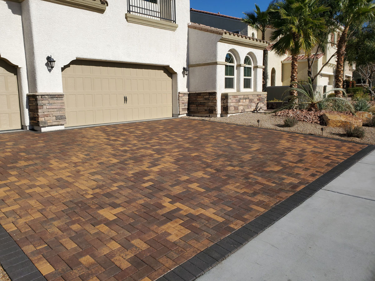 Finished residential paver driveway